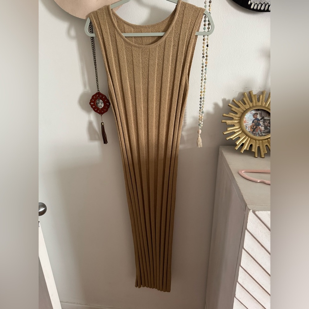 Camel / Tan Wide Ribbed Sweater Tank Midi / Maxi Dress - Picture 5 of 12